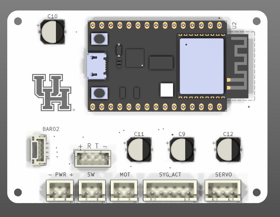 Robotic fish controller PCB assembled render