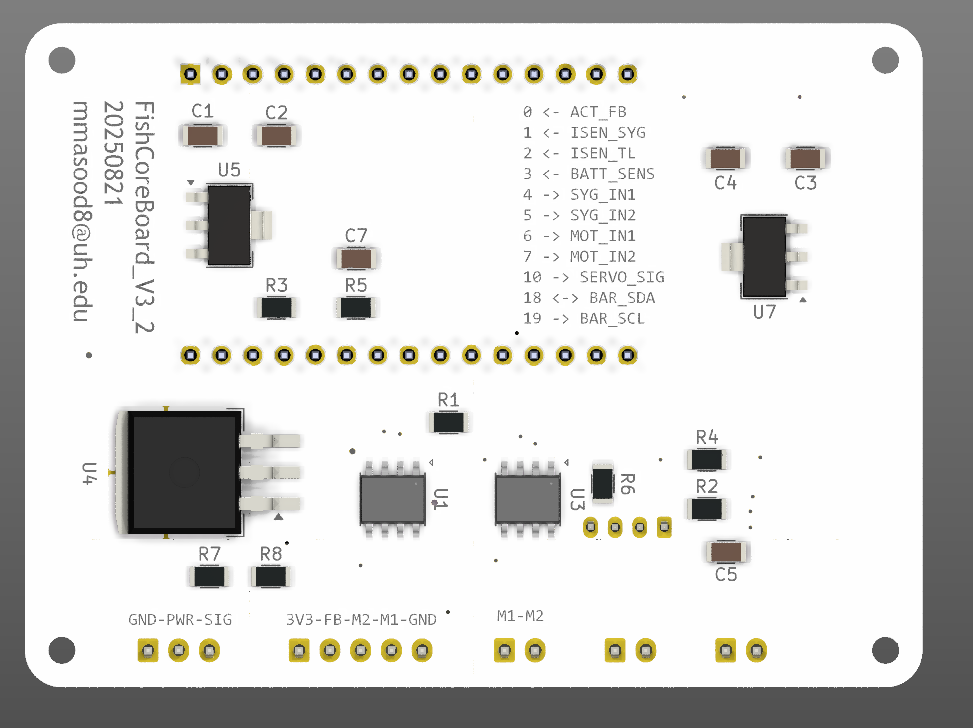 Robotic fish controller PCB top render